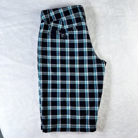 Lilu Bermuda Shorts | Black, Teal & White Plaid | Size 5 | Cotton | Y2K | Women - Picture 3 of 13